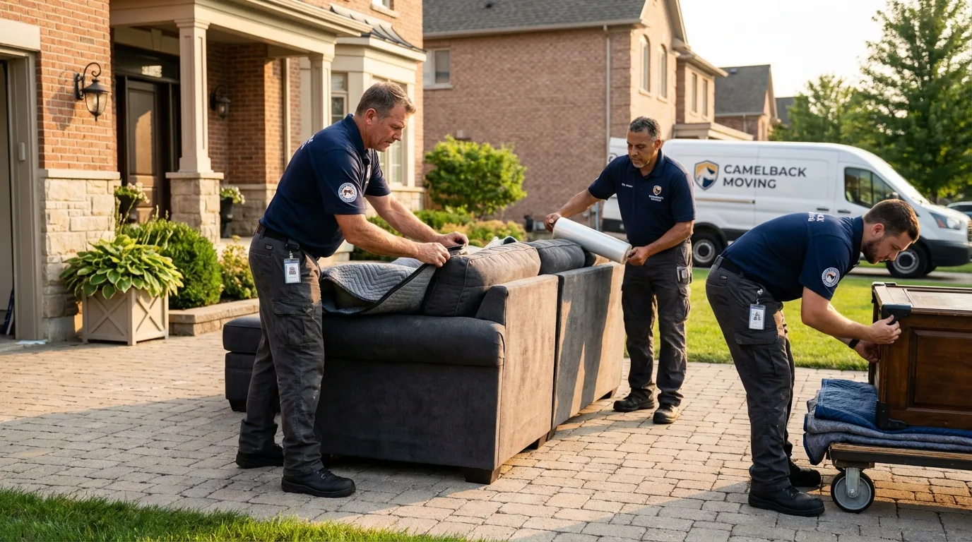 Large estate moving crew wrapping furniture in Eastland, TX
