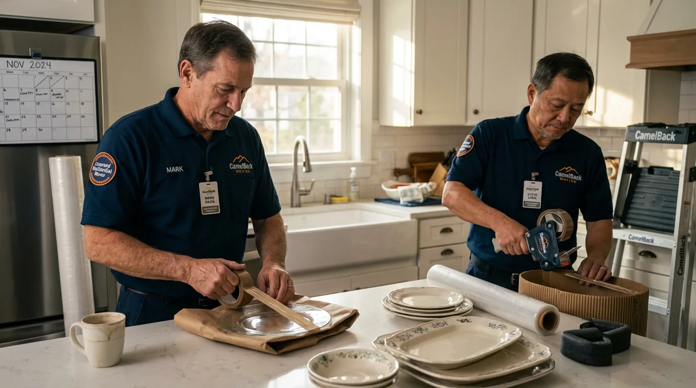Professional crew packing kitchen dishware in Eastland, TX
